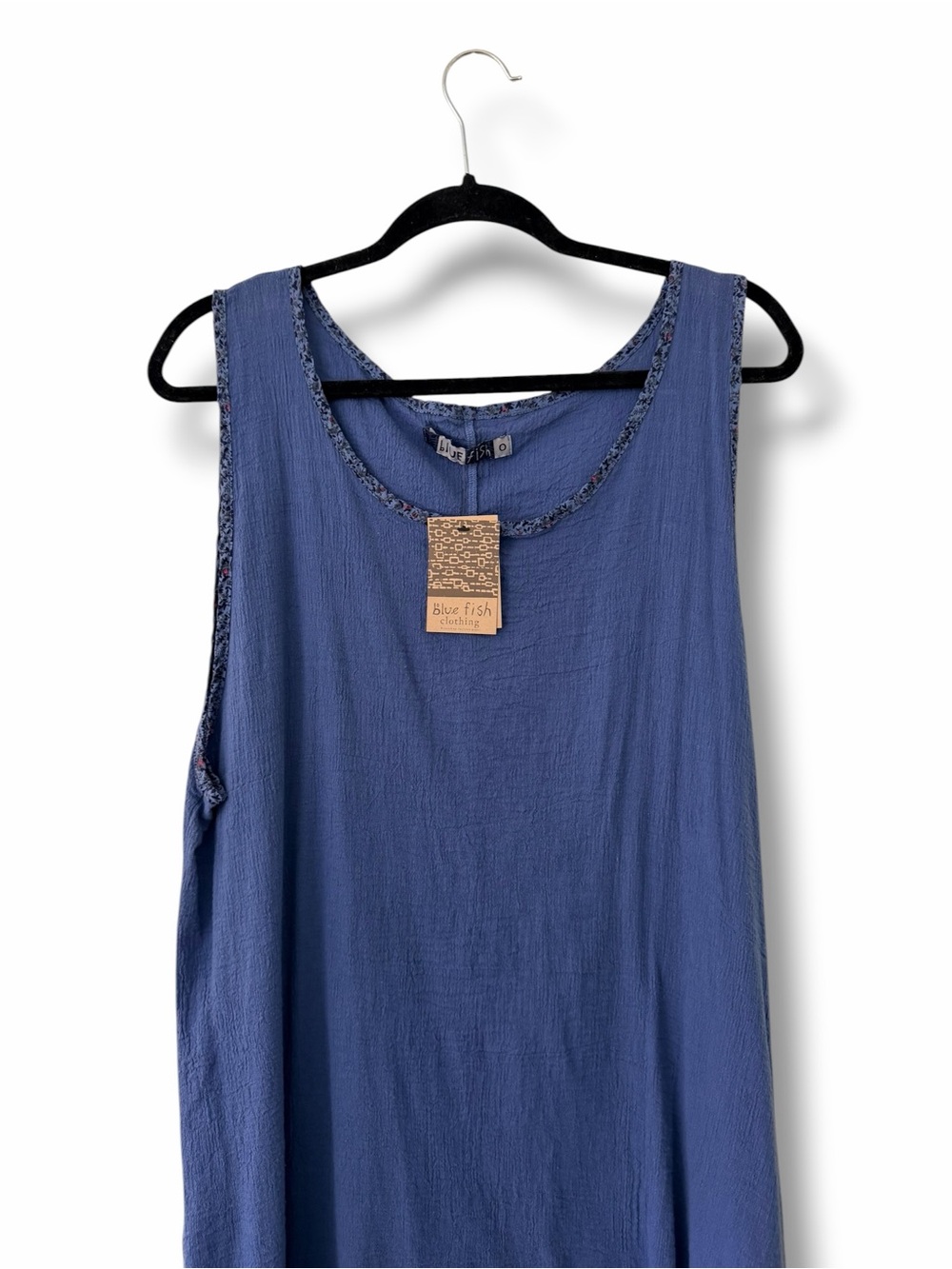 NWT Blue Fish Azure Blue  Floral Trim Crinkle Gauze Pinafore Tunic BF Size 0 - Picture 2 of 10